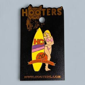 Hooters Pin 20 Years Calendar Surfer Girl In Pink Bikini With Surfboard